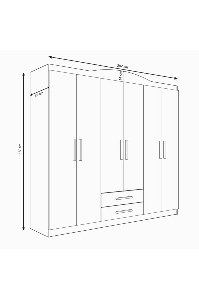 KRN056569 خزانة ملابس لارا 6 أبواب مع درجين