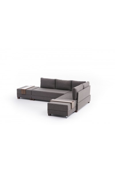 KRN058573 أريكة سرير زاوية قابلة للطي، بني على اليمين