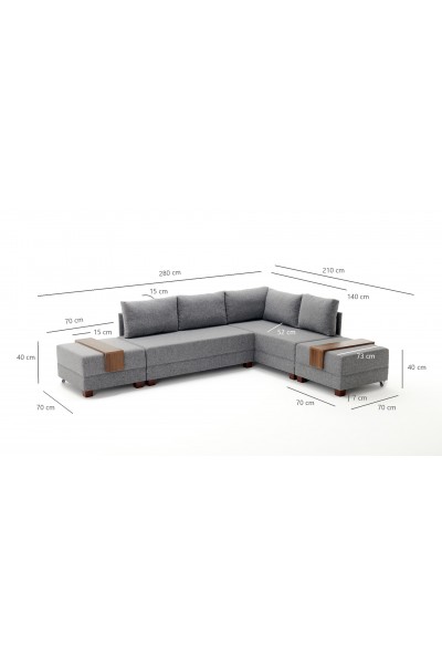 KRN058574 أريكة سرير زاوية قابلة للطي، رمادي على اليمين