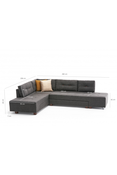 KRN058599 أريكة سرير زاوية على طراز المنامة أنثراسايت على اليسار