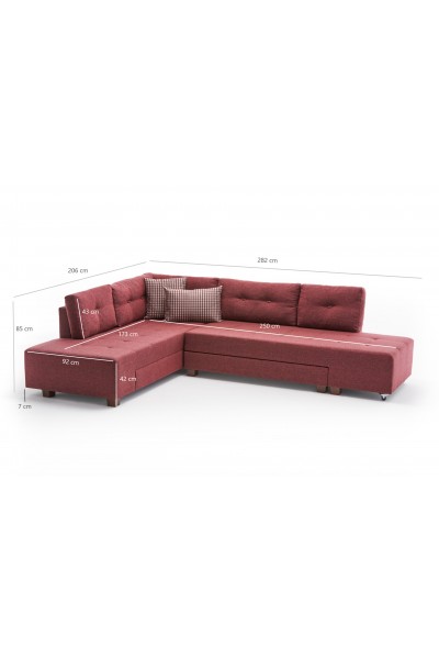 KRN058601 أريكة سرير زاوية على طراز المنامة أحمر يسار