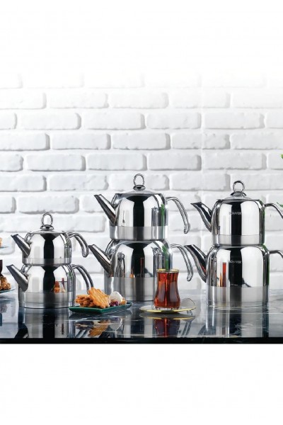 Schafer Ada Metal Çaydanlık Takımı (Büyük) 4 Parça-Inox