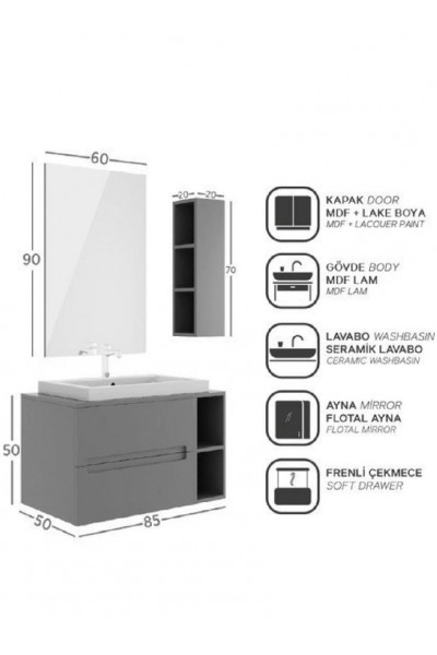 BELİNZA AURORA BANYO DOLABI TAKIMI ANTRASİT 85 CM (TAKIM 4 PARÇA) BELİNZA AURORA BANYO DOLABI TAKIMI ANTRASİT 85 CM (TAKIM 4 PARÇA)