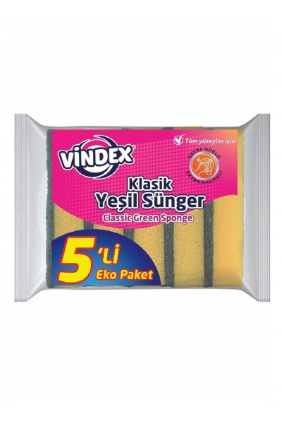 Vindex Klasik Yeşil Sünger Düz 5li 1011108 Vindex Klasik Yeşil Sünger Düz 5li 1011108