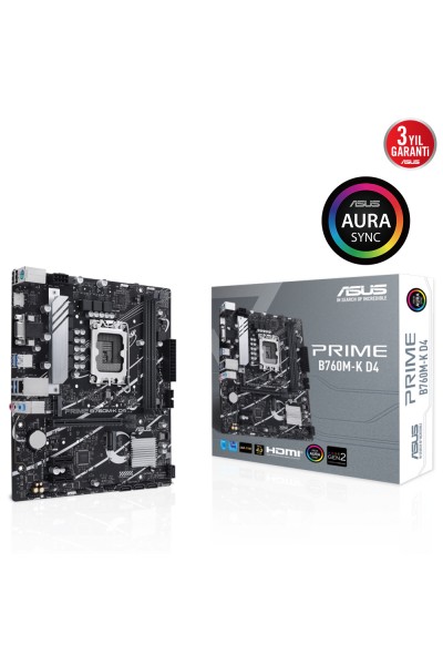 KRN056687 Asus Prime B760M-K D4 Intel B760 مقبس 1700 DDR4 5333(OC)MHz mATX لوحة أم للألعاب