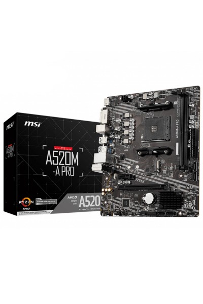 KRN056693 Msi A520M-A PRO AMD A520 المقبس AM4 DDR4 4600(OC)MHz mATX اللوحة الأم للألعاب