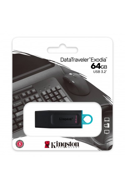ذاكرة فلاش KRN056804 Kingston DTX-64GB 64GB USB3.2 Gen 1 DataTraveler Exodia (أسود + أزرق مخضر)