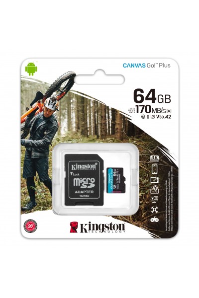 KRN056823 Kingston SDCG3-64GB 64GB microSDXC Canvas Go Plus 170R A2 U3 V30 بطاقة + بطاقة ذاكرة ADP