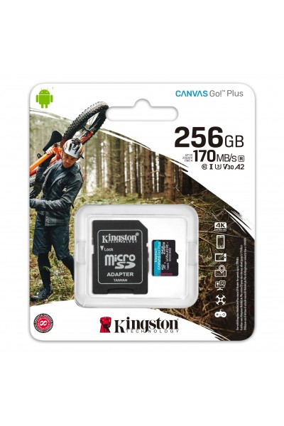 KRN056825 Kingston SDCG3-256GB 256GB microSDXC Canvas Go Plus 170R A2 U3 V30 بطاقة + بطاقة ذاكرة ADP