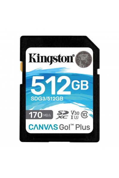 KRN056831 بطاقة ذاكرة Kingston SDG3-512GB 512GB SDXC Canvas Go Plus 170R C10 UHS-I U3 V30