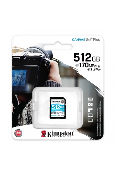 KRN056831 بطاقة ذاكرة Kingston SDG3-512GB 512GB SDXC Canvas Go Plus 170R C10 UHS-I U3 V30