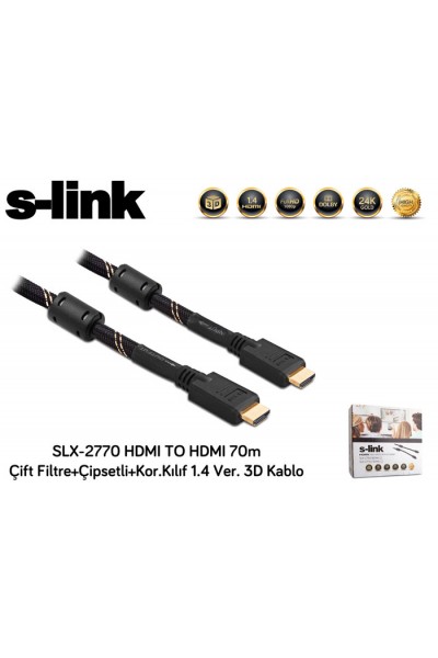 KRN056962 S-link SLX-2770 HDMI إلى HDMI 70m مرشح مزدوج + شرائح + حافظة واقية 1.4 الإصدار. كابل ثلاثي الأبعاد