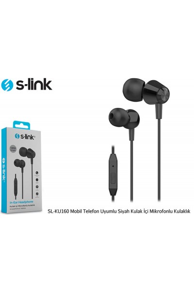 KRN057217 سماعة أذن S-link SL-KU160 متوافقة مع الهاتف المحمول باللون الأسود مع ميكروفون