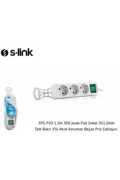 KRN057335 S-link SPG-F03 1.5m 306 Joule مقبس مسطح 3G1.0mm نحاس كامل 3-way Surge محمي مقبس معدد