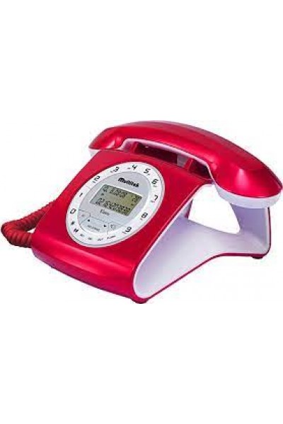 KRN057664 هاتف مكتبي Multitek Retro بتصميم خاص سلكي باللونين الأسود والأحمر