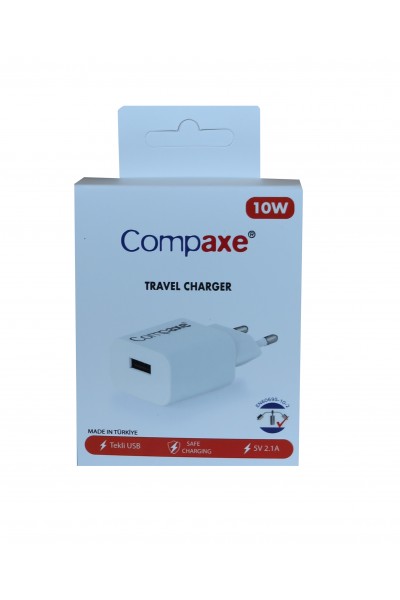 KRN057688 Compaxe CTA-521IU 5v 2.1A 10W 1mt Usb 3.0 رأس شحن منزلي + كابل شحن لايتنينج