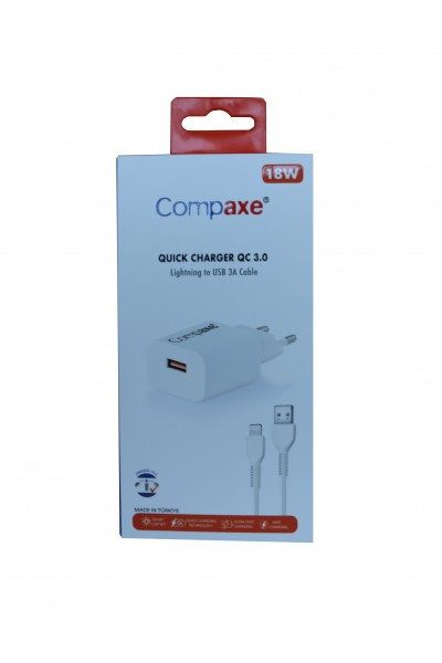 KRN057704 رأس شحن منزلي ComPaxe CTA-150IU 5V 3a 18W + كابل شحن Lightning