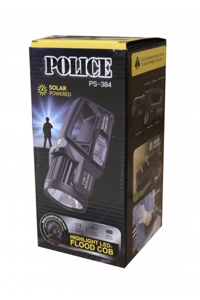 KRN057762 Police PS-384 مصباح يدوي يعمل بالطاقة الشمسية مع مؤشر الطاقة وميزة شحن الهاتف