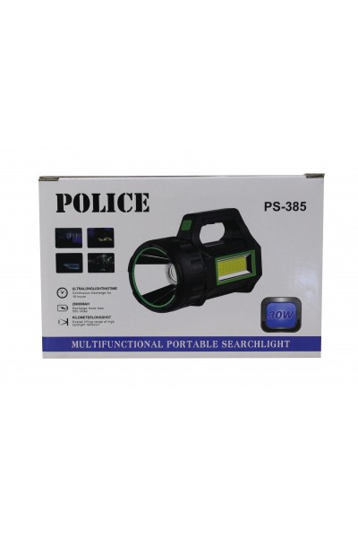 KRN057763 Police PS-385 مصباح يدوي قابل لإعادة الشحن مع ضوء جانبي، ضوء أحمر وضوء تحذير أحمر