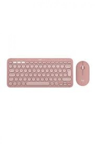 KRN057915 مجموعة ماوس لوحة مفاتيح لاسلكية من Logitech 920-012247 Pebble 2 Combo باللون الوردي