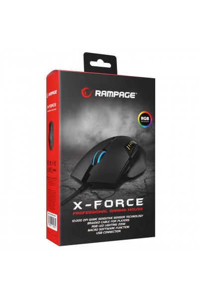 KRN057924 ماوس الألعاب Rampage SMX-R83 X-FORCE Usb أسود 10000 نقطة في البوصة RGB مضيء للألعاب