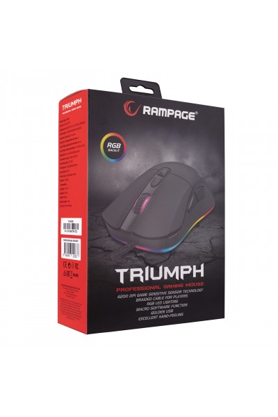 ماوس ألعاب KRN057927 Rampage SMX-R65 TRIUMPH Usb أسود RGB مضاء بدقة 12400 نقطة في البوصة