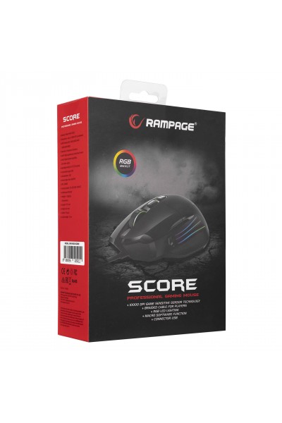 KRN057928 ماوس الألعاب Rampage SMX-R650 SCORE Usb أسود 10000 نقطة في البوصة RGB