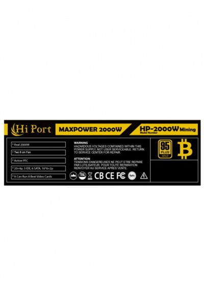 KRN017890 Hiport Maxpower 2000W 1x 20+4pin، 3x Ide، 6x Sata، 16X 6+2p مزود طاقة التعدين محاصر