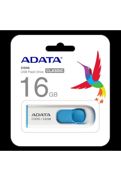 KRN018124 ذاكرة فلاش Adata C008-16GB 16GB USB2.0 كلاسيكية (أبيض + أزرق)