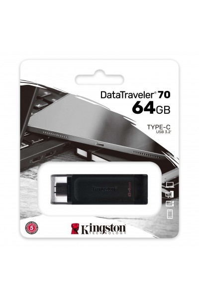 KRN018143 ذاكرة فلاش كينغستون DT70 سعة 64 جيجابايت USB-C 3.2 الجيل الأول من النوع C