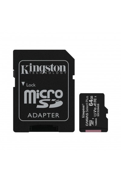 KRN018260 بطاقة Kingston SDCS2-64GB 64GB micSDXC Canvas Select Plus 100R A1 C10 + بطاقة ذاكرة ADP