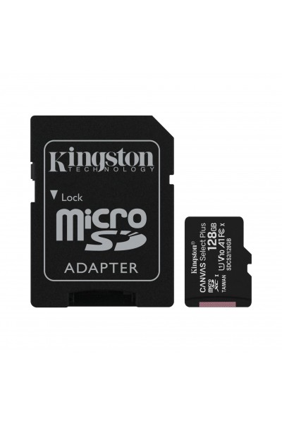 KRN018261 بطاقة Kingston SDCS2-128GB 128GB micSDXC Canvas Select Plus 100R A1 C10 + بطاقة ذاكرة ADP