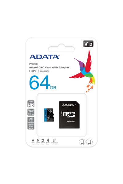 KRN018279 بطاقة Adata 64GB Premier microSDXC مع محول بطاقة ذاكرة UHS-I Class10 V10