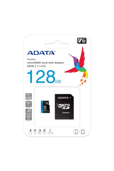 KRN018281 بطاقة Adata 128GB Premier microSDXC مع محول بطاقة ذاكرة UHS-I Class10 V10