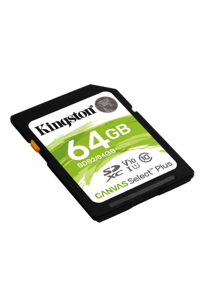 KRN018304 بطاقة ذاكرة Kingston SDS2-64GB 64GB SDXC Canvas Select Plus 100R C10 UHS-I U1 V10