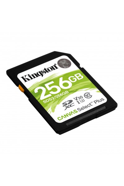 KRN018308 بطاقة ذاكرة Kingston SDS2-256GB 256GB SDXC Canvas Select Plus 100R C10 UHS-I U3 V30