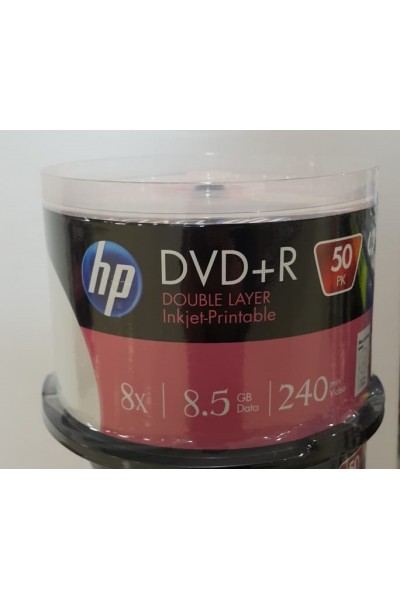 KRN018379 HP DVD+R DL 8.5 جيجا بايت قابل للطباعة 50 صندوق كيك