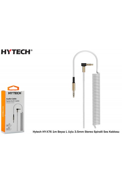 KRN019332 كابل صوت حلزوني ستيريو بطول 1 متر من Hytech HY-X76 باللون الأبيض مقاس 3.5 ملم