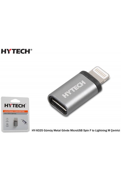 KRN020142 Hytech HY-XO25 هيكل معدني فضي محول MicroUSB 5pin F إلى Lightning M