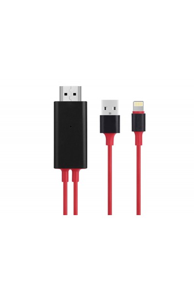KRN020147 كابل لايتنينج إلى HDMI + USB بطول 2 متر للهاتف المحمول من Hytech HY-XO52 أحمر وأسود