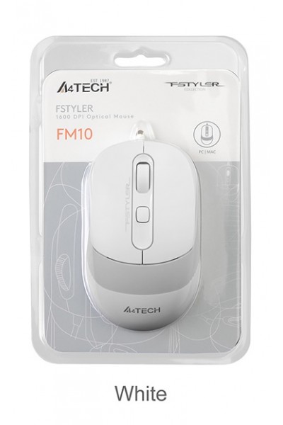 KRN020205 ماوس A4 Tech Fm10 USB Fstyler أبيض بصري 1600 نقطة في البوصة