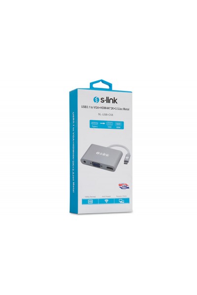 KRN020222 S-link SL-USB-C58 USB3.1 معدني إلى VGA+HDMI4K-2K+3.