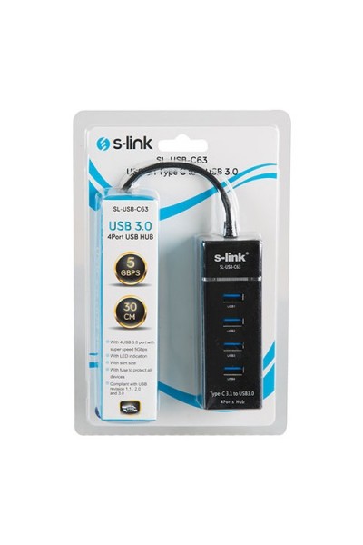 KRN020223 محول S-link SL-USB-C63 USB 3.1 Type-c إلى 4 منافذ