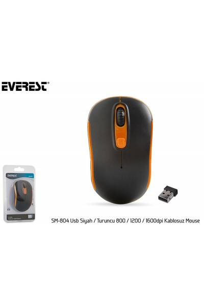 KRN020238 ماوس لاسلكي Everest SM-804 USB أسود-برتقالي 800-1200-1600 نقطة في البوصة