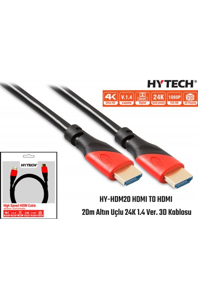 KRN020362 كابل HDMI إلى HDMI بطول 20 مترًا من Hytech HY-HDM20 ذهبي 24k 1.4 إصدار ثلاثي الأبعاد