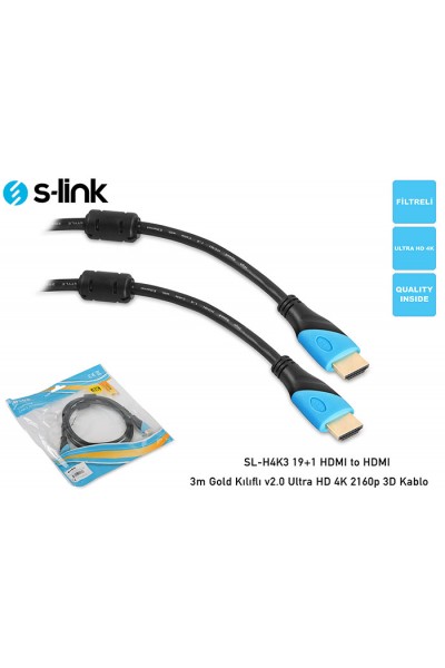 KRN020409 S-link SL-H4K10 19+1 HDMI إلى HDMI 10m ذهبي 1080p 1.4 إصدار. كابل ثلاثي الأبعاد