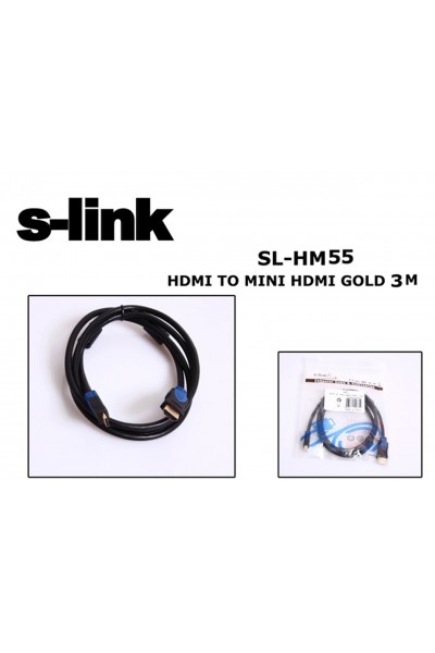 KRN020418 كابل S-link SL-HM55 بطول 3 متر من Mini Hdmi-m إلى Hdmi-m ذهبي