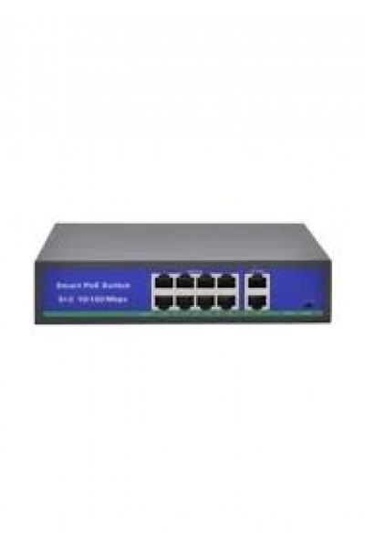 KRN021241 SPY SP-10120PLDE 8 منافذ PoE + 2 منفذ للوصلة الصاعدة 250 متر AI Active PoE Switch - طاقة داخلية