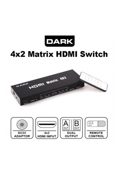 KRN021483 Dark DK-HD-SW4X2 Full HD 4 مدخل 2 مخرج 4x2 مصفوفة HDMI سويتش مع جهاز تحكم عن بعد