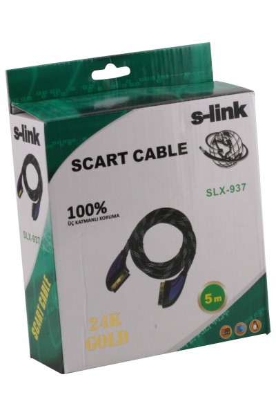 KRN022648 كابل S-link SLX-937 Scart to Scart 5mt ذهبي مغلف